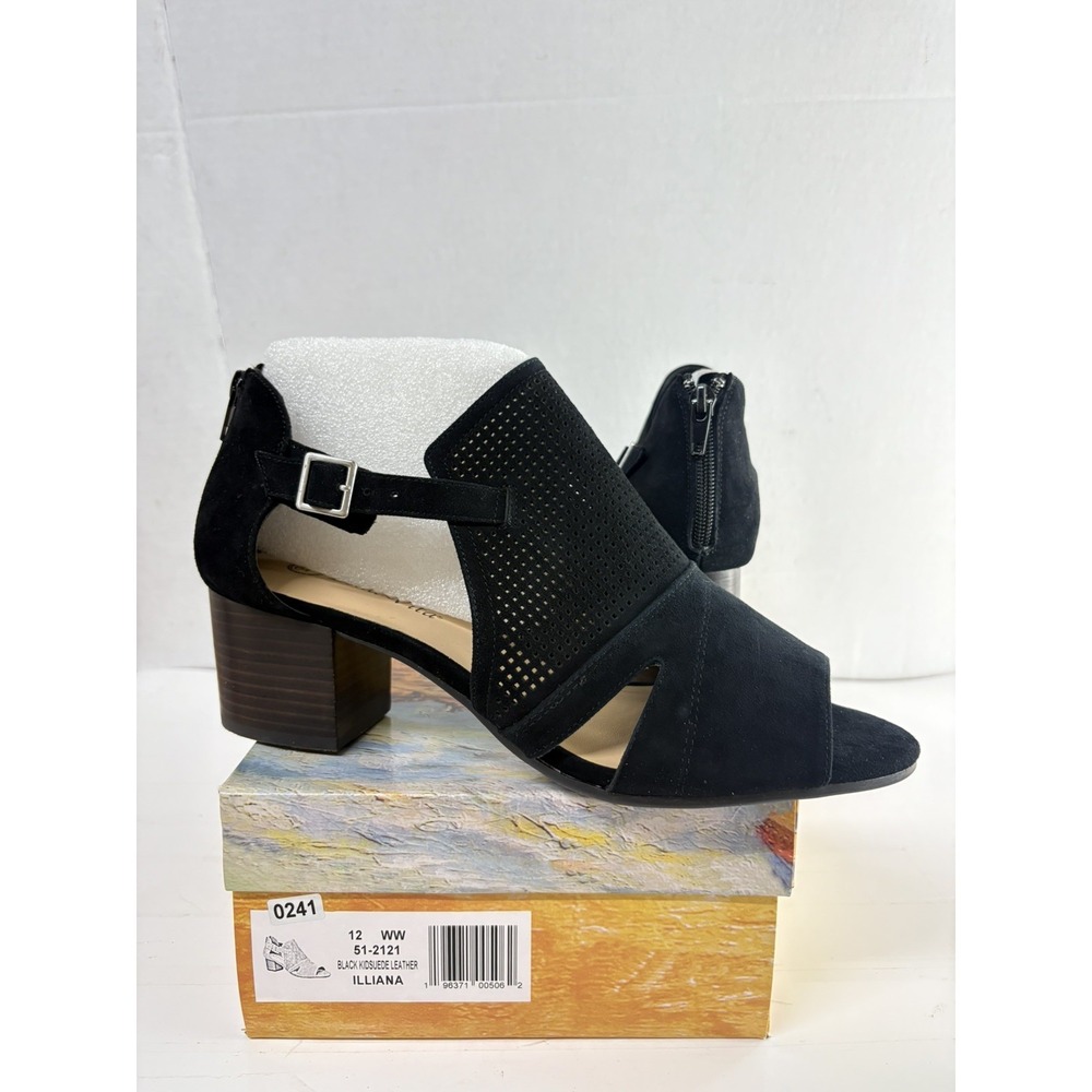 Bella Vita Black Suede Peep-Toe Block Heel Sandals